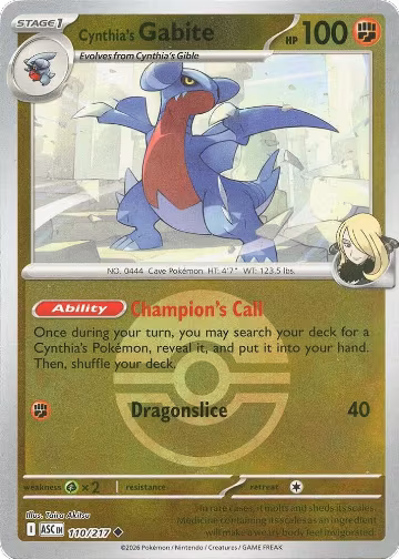 Cynthia's Gabite (Poke Ball) (110/217), Ascended Heroes — Pokémon card price