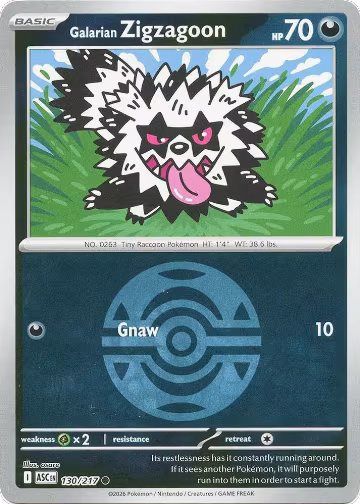Galarian Zigzagoon (Dusk Ball) (130/217), Ascended Heroes — Pokémon card price