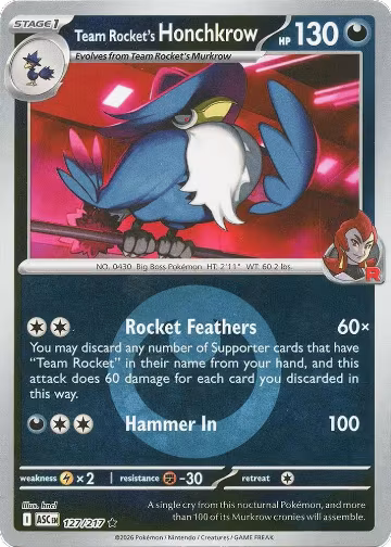 Team Rocket's Honchkrow (Energy Symbol Pattern) (127/217), Ascended Heroes — Pokémon card price