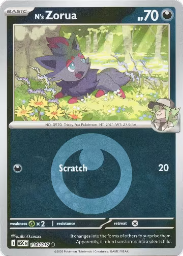 N's Zorua (Energy Symbol Pattern) (136/217), Ascended Heroes — Pokémon card price