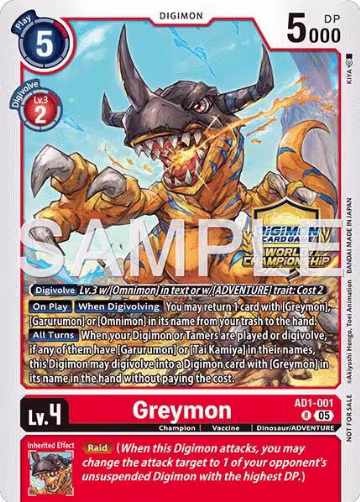 Greymon - AD1-001 (World Championship 26–27 Regionals Season 1) (AD1-001 R) — card price