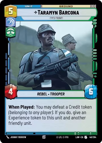Taramyn Barcona - Eyes Front! (40/264), A Lawless Time — Star Wars card price