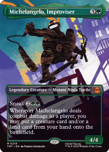 Michelangelo, Improviser (Borderless) (219), Teenage Mutant Ninja Turtles — Magic card price