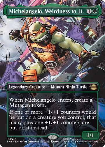Michelangelo, Weirdness to 11 (Borderless) (214), Teenage Mutant Ninja Turtles — Magic card price