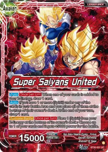 Son Goku, Vegeta, & Trunks // Super Saiyans United (BT30-001), Three Glorious Fighters — DB Super card price