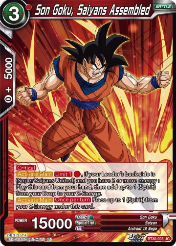 Son Goku, Saiyans Assembled (BT30-005), Three Glorious Fighters — DB Super card price