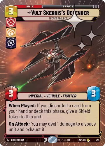 Vult Skerris's Defender - Secret Project (Hyperspace Foil) (578), A Lawless Time — Star Wars card price