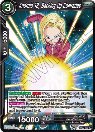 Android 18, Backing Up Comrades (BT30-093), Three Glorious Fighters — DB Super card price