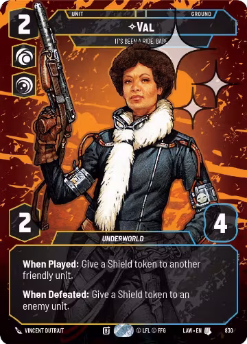 Val - It's Been a Ride, Babe (Prestige Foil) (830), A Lawless Time — Star Wars card price