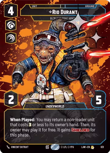 Rio Durant - Beckett's Right Hands (Prestige Foil) (831), A Lawless Time — Star Wars card price