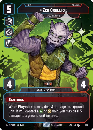 Zeb Orellios - Spectre Four (Prestige Foil) (836), A Lawless Time — Star Wars card price