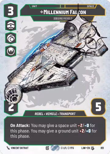 Millennium Falcon - Dodging Patrols (Prestige Foil) (851), A Lawless Time — Star Wars card price