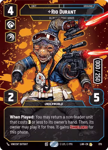 Rio Durant - Beckett's Right Hands (Serialized) (870), A Lawless Time — Star Wars card price