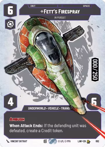 Fett's Firespray - In Pursuit (Serialized) (892), A Lawless Time — Star Wars card price