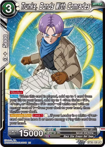 Trunks, Bonds With Comrades (BT30-129), Three Glorious Fighters — DB Super card price