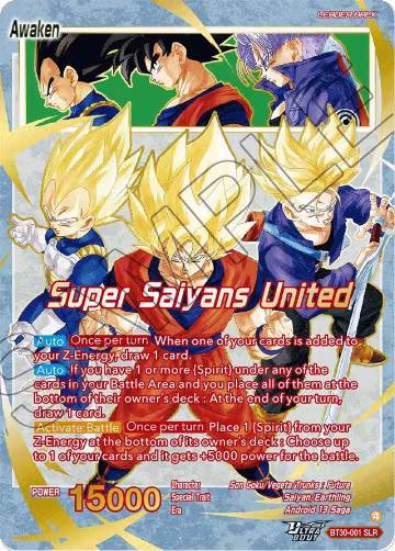 Son Goku, Vegeta, & Trunks // Super Saiyans United (SLR) (BT30-001), Three Glorious Fighters — DB Super card price