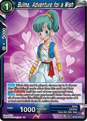 Bulma, Adventure for a Wish (BT30-025), Three Glorious Fighters — DB Super card price