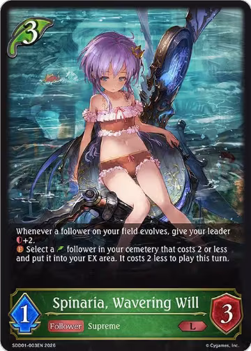 Spinaria, Wavering Will (SDD01-003EN), Showdown Deck: Forestcraft — Shadowverse card price
