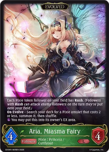 Aria, Miasma Fairy (Evolved) (SDD01-005EN), Showdown Deck: Forestcraft — Shadowverse card price