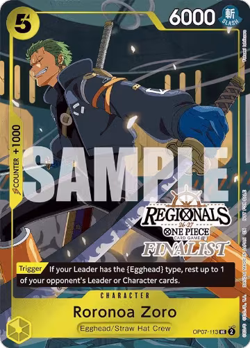 Roronoa Zoro (113) (Regionals Finalist Card Set 26-27) (OP07-113), One Piece Promotion Cards — One Piece card price