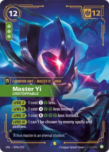 Master Yi, Unstoppable (Alternate Art) (059a/219), Unleashed — Riftbound card price