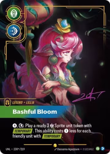 Lillia, Bashful Bloom (Signature) (230*/219), Unleashed — Riftbound card price