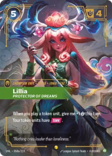 Lillia, Protector of Dreams (Alternate Art) (058a/219), Unleashed — Riftbound card price