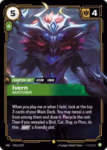 Ivern, Nurturer (Alternate Art) (051a/219), Unleashed — Riftbound card price