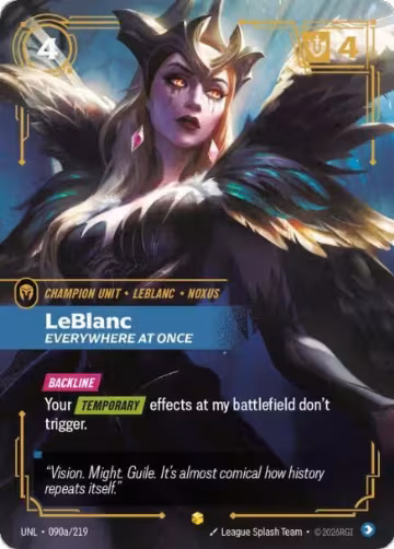 LeBlanc, Everywhere At Once (Alternate Art) (090a/219), Unleashed — Riftbound card price