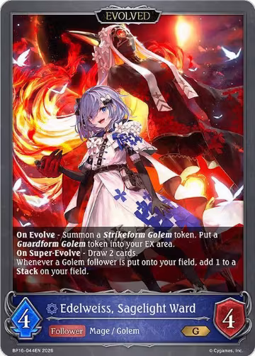 Edelweiss, Sagelight Ward (Evolved) (BP16-044EN), New World Genesis — Shadowverse card price