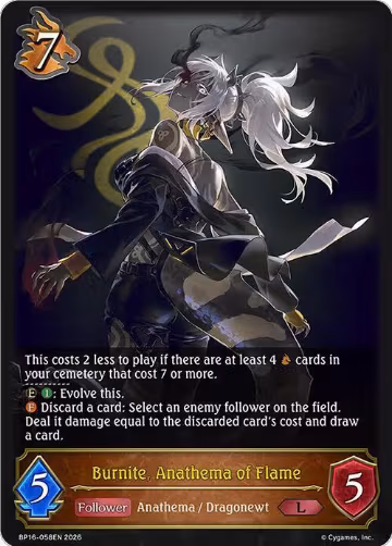 Burnite, Anathema of Flame (BP16-058EN), New World Genesis — Shadowverse card price