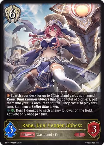 Rana, Dual Cannon Abbess (BP16-098EN), New World Genesis — Shadowverse card price