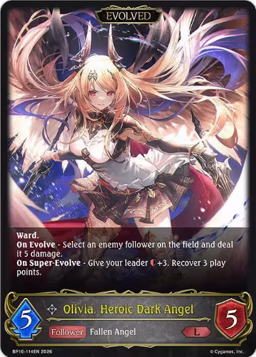Olivia, Heroic Dark Angel (Evolved) (BP16-114EN), New World Genesis — Shadowverse card price