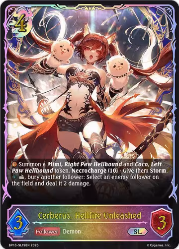 Cerberus, Hellfire Unleashed (SL) (BP16-SL19EN), New World Genesis — Shadowverse card price