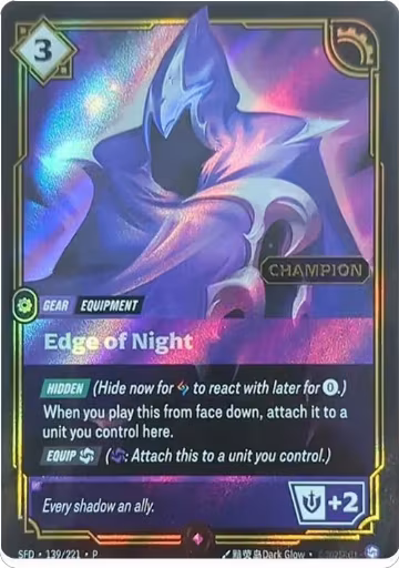 Edge of Night (Champion) (139/221), Riftbound Organized Play Promotional Cards — Riftbound card price