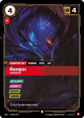 Rengar, Unseen (Alternate Art) (024a/219), Unleashed — Riftbound card price