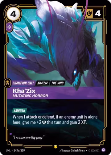 Kha'Zix, Mutating Horror (Alternate Art) (143a/219), Unleashed — Riftbound card price