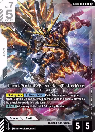 Unicorn Gundam 02 Banshee Norn (Destroy Mode) (GD04-065), Phantom Aria — Gundam card price