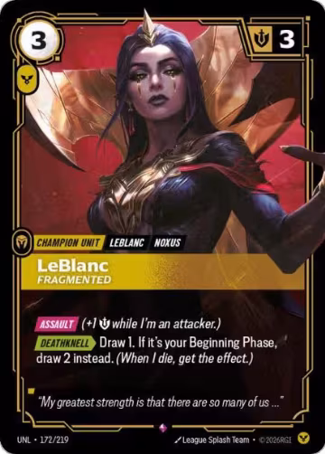 LeBlanc, Fragmented (172/219), Unleashed — Riftbound card price