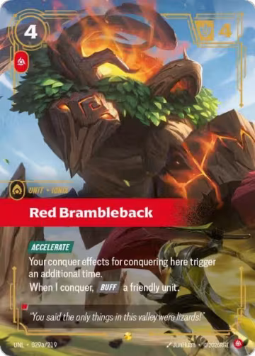 Red Brambleback (Alternate Art) (029a/219), Unleashed — Riftbound card price
