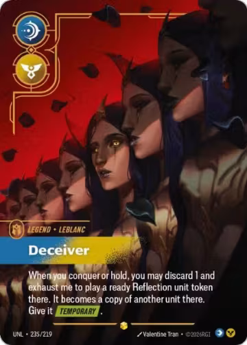 LeBlanc, Deceiver (Overnumbered) (235/219), Unleashed — Riftbound card price