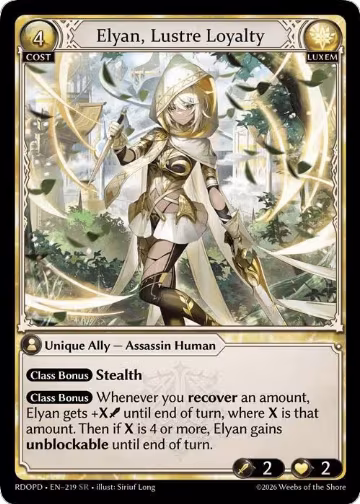 Elyan, Lustre Loyalty (219), Radiant Origins: Pantheon — Grand Archive card price