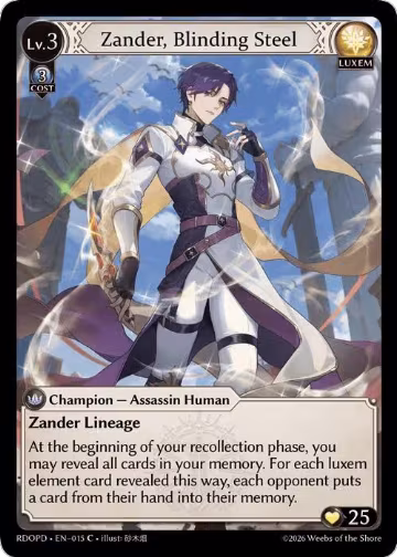 Zander, Blinding Steel (Extended Art) (015), Radiant Origins: Pantheon — Grand Archive card price