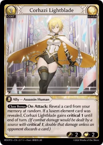Corhazi Lightblade (217), Radiant Origins: Pantheon — Grand Archive card price