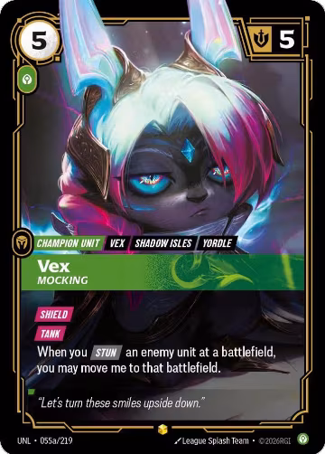 Vex, Mocking (Alternate Art) (055a/219), Unleashed — Riftbound card price