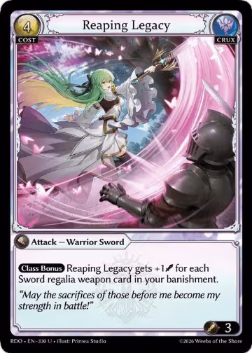 Reaping Legacy (Curio Foil) (330), Radiant Origins — Grand Archive card price