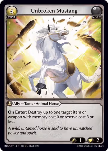 Unbroken Mustang (020), Radiant Origins Event Pack — Grand Archive card price