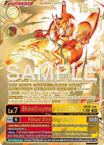 ShineGreymon: Burst Mode // Final Shining Burst (Rare Pull) (BT25-104 SEC) — card price