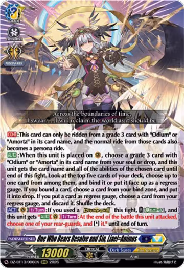 One Who Bears Resolve and Sin, Liael=Animus (DZ-BT13/006EN), DZ-BT13: Parallactic Clash — Vanguard card price