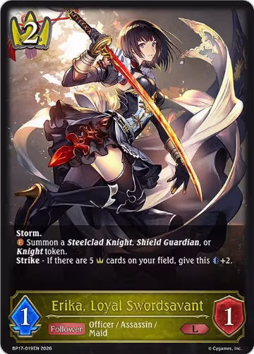 Erika, Loyal Swordsavant (BP17-019EN), Convergent Destinies — Shadowverse card price